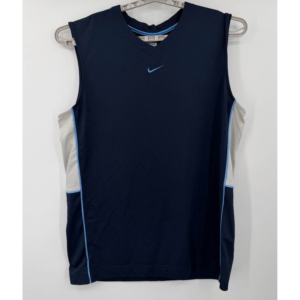 Nike Y2K Sleeveless Mesh Training Jersey Navy Blue V-Neck XXL Athletic Tank Top